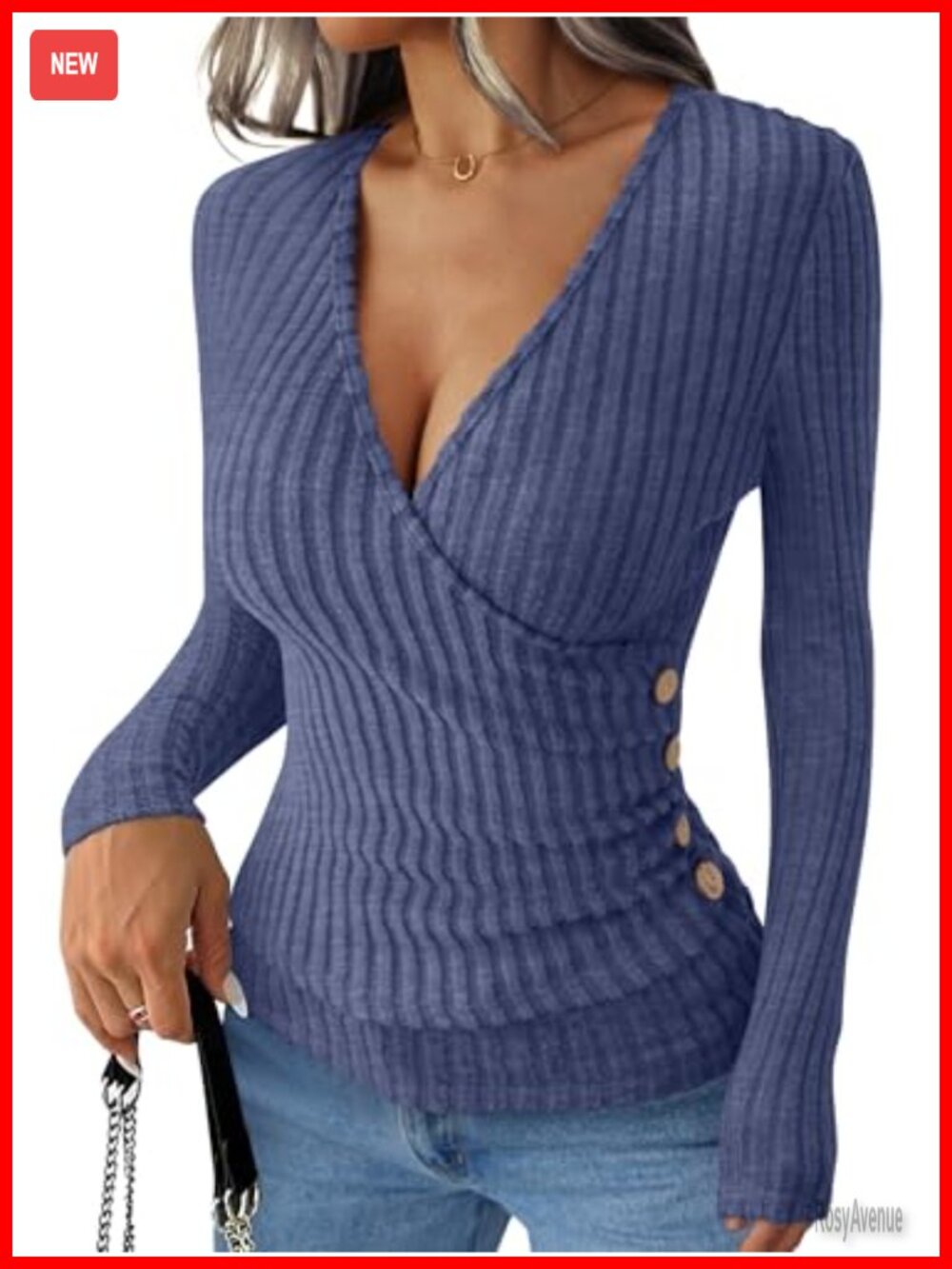 V Neck Long Sleeve Slim Fit Lightweight Top Button Side Fall Shirt